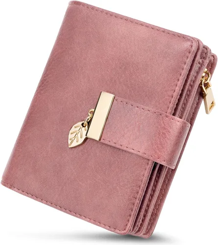 Vista 14 de HUANLANG Carteras pequeñas para mujer, con bloqueo Rfid, de cuero, plegable, tarjetero para tarjetas de crédito, cartera para mujer, bolsillo