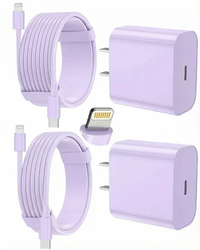 Vista 9 de Cargador de iPhone de carga rápida, paquete de 2 bloques de carga de pared tipo C con 2 unidades [6 pies y 10 pies] cable USB C a Lightning