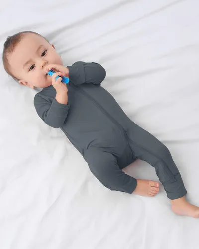 Vista 7 de GUISBY Mameluco sin pies para bebé, pijama de rayón con cremallera de 2 vías con manga larga