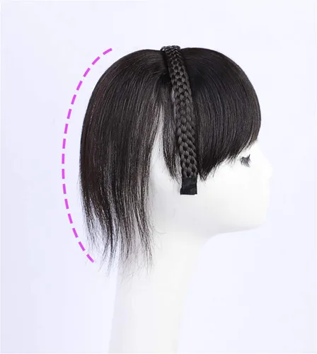 Vista 3 de Corona de cabello humano con clip para puntos calvos femeninos, con flequillo recto, 10 pulgadas, color marrón oscuro