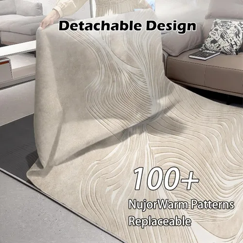 Vista 2 de Alfombra térmica lavable con calefacción eléctrica, superficie de felpa desmontable con calentamiento rápido para oficina, sala de estar, comedor