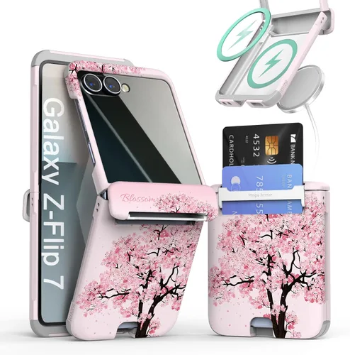 Vista 13 de para Galaxy Z Flip 5 Funda con 2 ranuras para tarjetas, funda rígida delgada y resistente con protección de bisagra, funda completa con protección