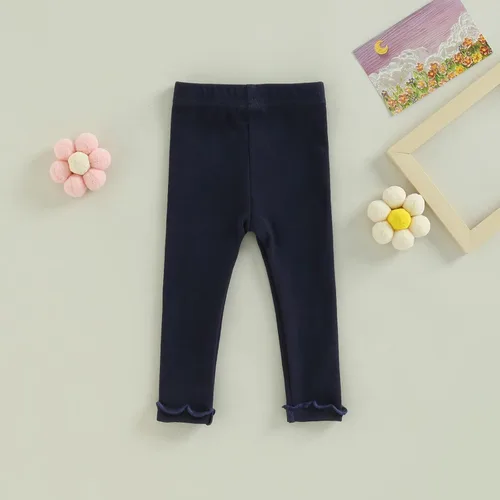 Vista 5 de Karuedoo - Mallas de punto de algodón suave con volantes para bebé color liso pantalones largos