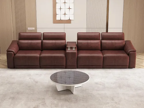 Vista 18 de Sofá reclinable eléctrico de dos plazas, sofá modular reclinable con reposacabezas ajustable y reclinable eléctrico, cuero transpirable con consola