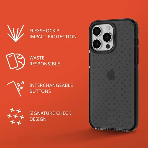 Vista 3 de Tech21 Evo Check - Funda para iPhone 15 Pro Max, protección contra impactos, color ahumado/negro