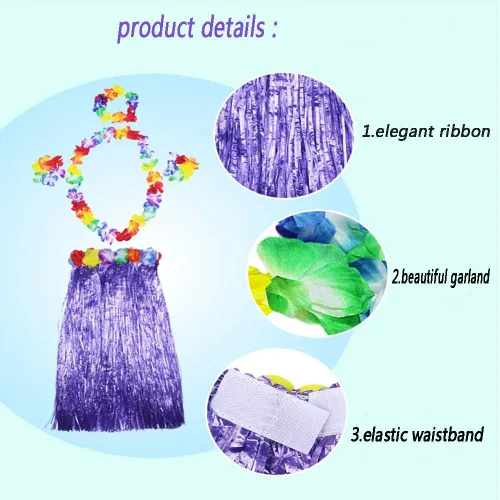 Vista 6 de Faldas de hierba para adultos, falda hula talla grande, disfraz de fiesta hawaiana Luau Dance Hawaiian Party Costume cintura elástica, Púrpura