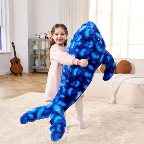 Vista 3 de IKASA Juguete de peluche grande de ballena azul, gigante, de 43 pulgadas, lindos juguetes suaves jumbo, enorme tamaño grande, esponjoso, oso