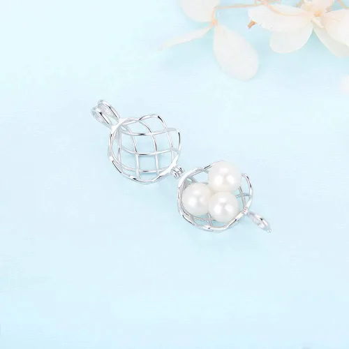 Vista 3 de Colgante de jaula de bola trenzada de plata esterlina para la fabricación de joyas de perlas, dijes de bricolaje para regalo adorable
