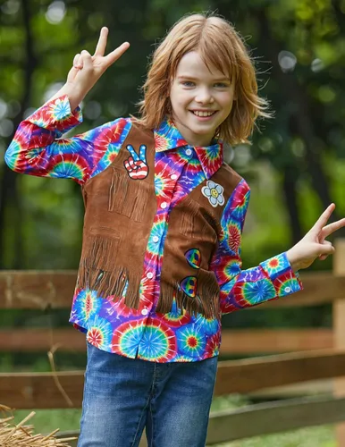 Vista 3 de BesserBay Camisa hawaiana de manga larga con botones para niños de 4 a 12 años