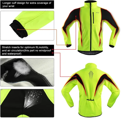 Vista 6 de Chaqueta térmica para ciclismo (tejido Softshell, resistente al viento, impermeable, 15K) de ARSUXEO