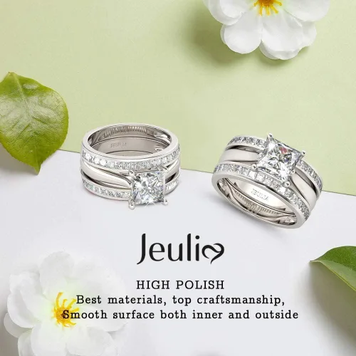 Vista 9 de Jeulia Anillo de compromiso de circonita cúbica grabada de 4.37 quilates para mujer, anillo de compromiso de diamantes para mujer, solitario