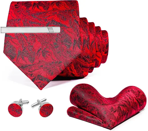 Vista 2 de STEFANO CORVALI Mens Tie Pocket Square Set Silk Dress Woven Necktie with Hanky Cufflinks Clip