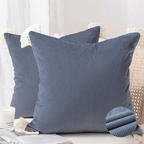 Vista 19 de Phantoscope Paquete de 2 fundas de almohada de pana suave para Halloween y otoño, decorativas de terciopelo a rayas con borlas de algodón, fundas