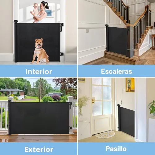 Vista 7 de probebi Puertas retráctiles para bebés, niños y perros para escaleras, se extienden hasta 54 pulgadas de ancho y 34 pulgadas de alto, uso