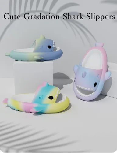 Vista 5 de Lindas pantuflas de tiburón de gradación, zapatos de playa de 1.6 in de grosor, suela suave, sandalias de verano con diseño de tiburón para mujeres
