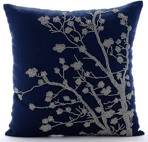 Vista 18 de The HomeCentric Fundas de almohada decorativas azules de 12 x 12 pulgadas (11.8 x 11.8 in), acolchadas de jacquard y almohadas bordadas para sofá