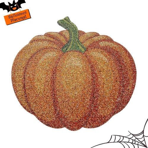 Vista 6 de Mantel individual de calabaza de Acción de Gracias, mantel de Halloween, color naranja, Acción de Gracias, otoño, calabaza, decoración para centro