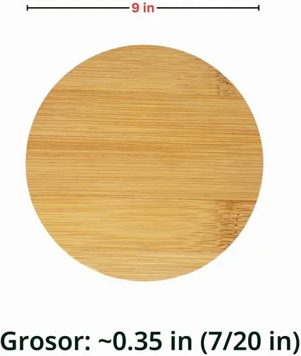Vista 2 de Juego de 12 tablas de cortar de bambú a granel – Tabla de madera redonda reversible de 9 pulgadas, bandeja de servir, mantel individual, plato