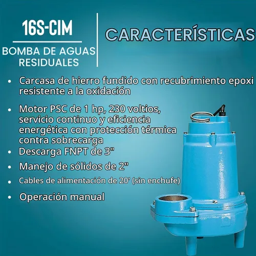 Vista 3 de Little Giant 16S-CIM 230V, 1 HP Bomba manual de aguas residuales/efluentes