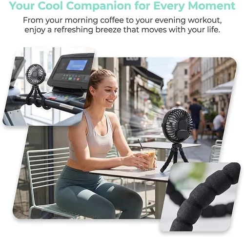 Vista 4 de Ventilador portátil, ventilador recargable para cochecito con trípode Azul