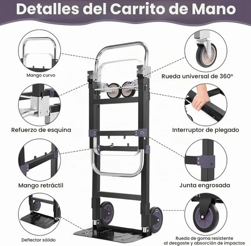 Vista 2 de Camión de mano plegable 3 en 1, carrito convertible de 4 a 2 ruedas de 600