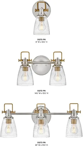Vista 3 de Hinkley Easton 51270PN - Accesorio de tocador de baño de una sola luz, industrial moderno, pantalla de vidrio transparente, se monta hacia arriba