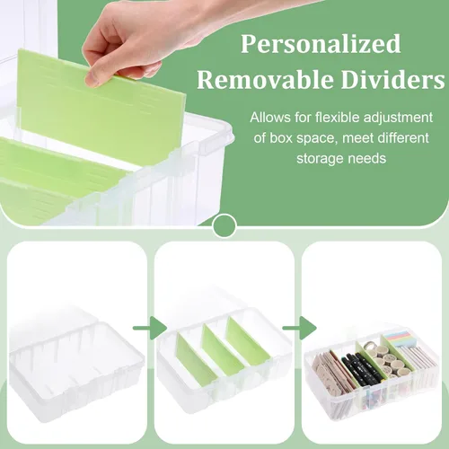 Vista 4 de BTSKY Caja de almacenamiento divisoria de plástico transparente con 4 compartimentos, contenedor de almacenamiento ajustable con tapa, contenedor