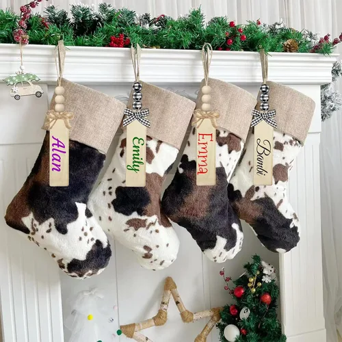 Vista 9 de Medias de Navidad de felpa personalizadas, paquete de 1 unidad, medias de Navidad grandes de piel bordada de 20 pulgadas, medias personalizadas