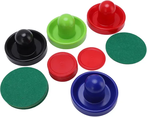 Vista 4 de Multicolor Table Hockey Pushers Pucks Set, Replacement Hockey Accessories Kit with 4 Pushers and 8 Pucks, Thick Felt Bottom for Smooth Sliding on