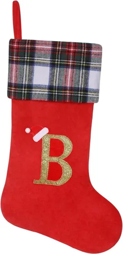 Vista 11 de Calcetines de Navidad personalizados con monograma inicial, adornos colgantes, medias clásicas de cuadros negros de 19 pulgadas, decoraciones