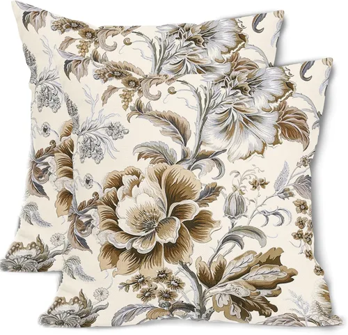 Vista 23 de Fundas de cojín decorativas primavera-verano 40x40 cm, juego de 2 fundas de cojín verdes con flores botánicas, fundas de cojín decorativas para Aqua