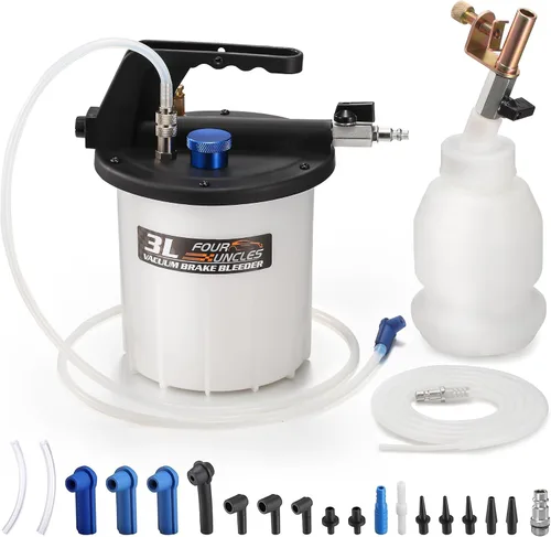 Vista 9 de 2L Kit de bomba de vacío de purga de frenos neumática con 13 adaptadores Brake Fluid Bleeder Kit with 2 Silicon Bleed Hoses & 1L Refilling Bottle