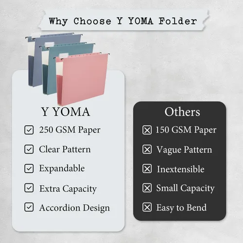 Vista 6 de Y YOMA Tamaño carta, paquete de 6 carpetas colgantes de acordeón con capacidad adicional, carpeta decorativa reforzada, carpeta expandible