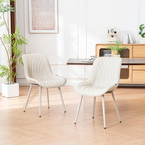 Vista 6 de Juego de 2 sillas de comedor YOUNIKE con respaldo alto, sillas de cocina y comedor estilo de mediados de siglo, tapizadas en cuero sintético, silla