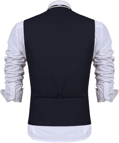 Vista 3 de COOFANDY Chaleco de traje de negocios para hombre chaleco de vestir ajustado chaleco de boda