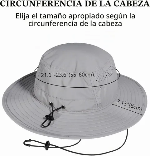 Vista 8 de GADIEMKENSD Sombrero de cubo UPF 50+, transpirable y de secado rápido, correa resistente al viento, unisex para actividades al aire libre Gris