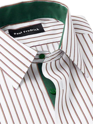 Vista 3 de Paul Fredrick Camisa de vestir a rayas de algodón sin hierro para hombre de ajuste clásico