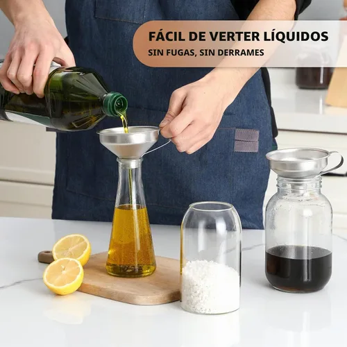 Vista 6 de Aozita Embudo de especias de acero inoxidable 18/8 con mango para tarros de especias, herramientas de cocina de grado profesional