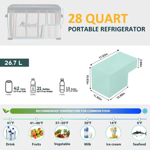 Vista 3 de Alpicool C30 Refrigerador portátil para automóvil, refrigerador de 12 voltios, refrigerador de auto de 28 cuartos (26.7 litros) de enfriamiento