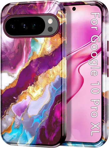 Vista 40 de Btscase Funda para Google Pixel 9 Pro 2024 [grado militar a prueba de golpes] elegante patrón de mármol delgado protector 3 capas de policarbonato