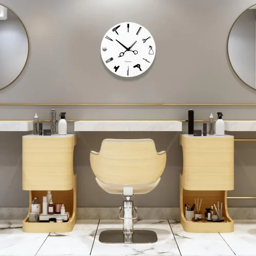 Vista 7 de Timelike Barber Equiment Tools Reloj de pared Diseño moderno Barbería Negocios Señal Reloj de pared Belleza Peluquería Reloj de peluquería Regalo