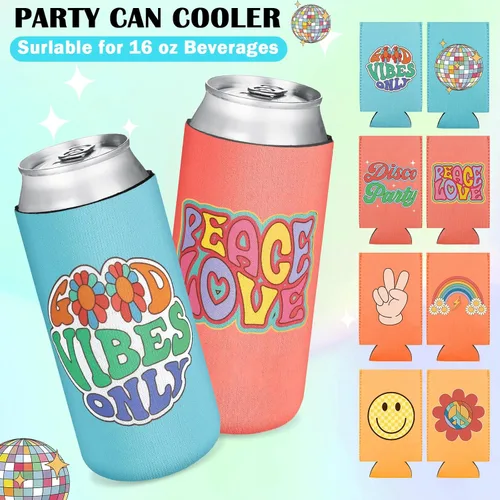 Vista 3 de Preboun Enfriadores de latas retro para despedida de soltera, hippies, groovy, decoración de discoteca de los años 70, fundas temáticas