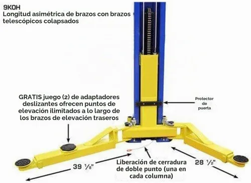 Vista 8 de Atlas Automotive Equipment 9KOHX Elevador de vehículo de 2 postes, Polipasto aéreo, Altura mínima de techo de 12 pies, Diseño de piso libre