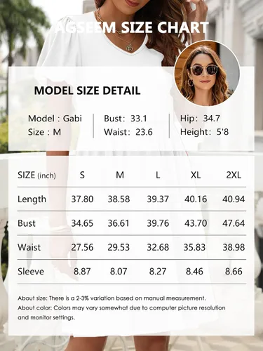 Vista 5 de AGSEEM Vestidos de verano para mujer, casual, con bolsillos, manga abombada, cuello en V