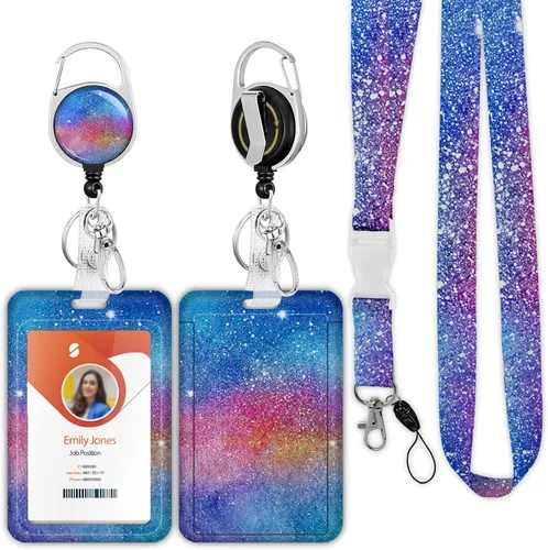 Vista 28 de Soporte para tarjetas de identificación con cordón, soporte retráctil para tarjetas de identificación, correa desmontable para el cuello con carrete