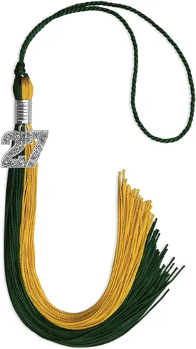 Vista 34 de Endea Graduation Borla de doble color con dije de plata brillante (negro/oro antiguo, 2025)