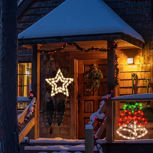 Vista 6 de Paquete de 2 Luces de Ventana de Navidad Iluminadas, Luces de Silueta de Ventana de Navidad, Lámpara de Señal de Doble Cara para Decoración de Pared