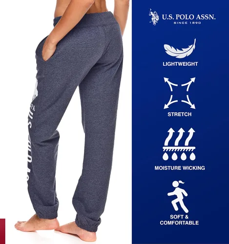 Vista 3 de U.S. Polo Assn. Pantalones deportivos para mujer Pantalones deportivos para mujer con estampado de logotipo, rizo francés de polialgodón
