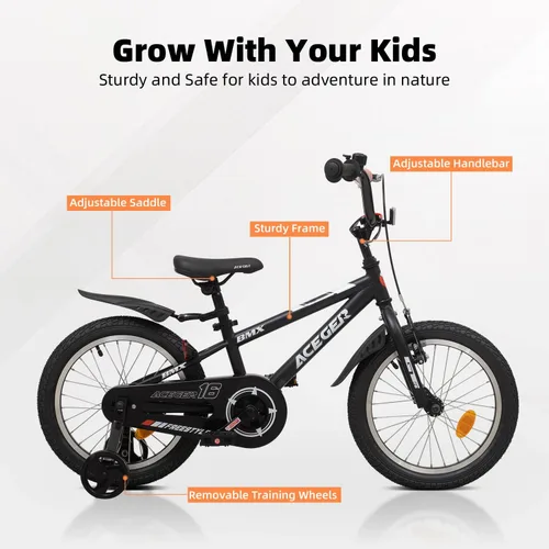 Vista 3 de ACEGER Bicicleta para niños de 2 a 10 años, estilo BMX, para niños y niñas de 2 a 10 años, bicicleta para niños de 12, 14 y 16 pulgadas, con ruedas