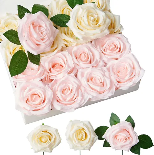 Vista 7 de Rosas artificiales, rosas artificiales, rosas artificiales de seda con tallos para ramos de boda, mesas de fiesta, centros de mesa, arreglos Negro